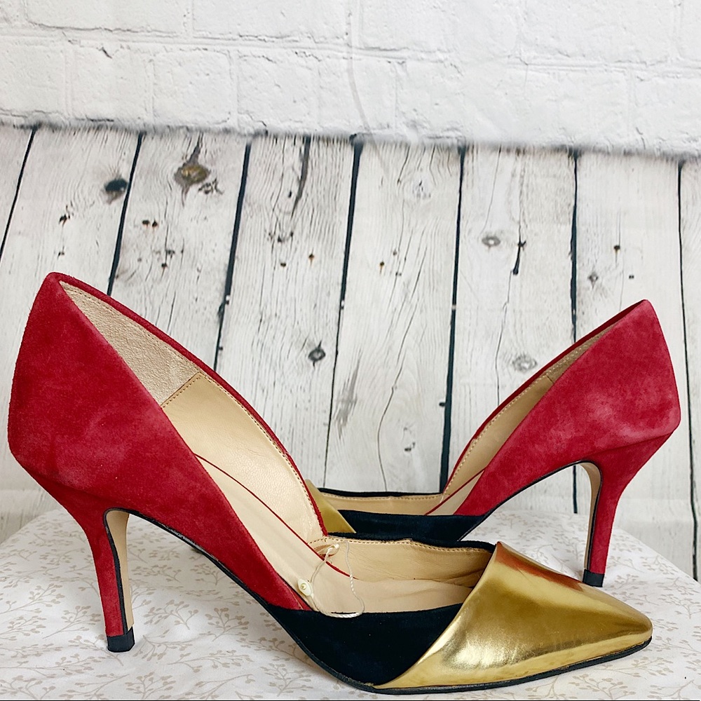 Zara Basic Color Block Pointed Toe Heel Red/Black/Gold EU size 38 US Size 7.5